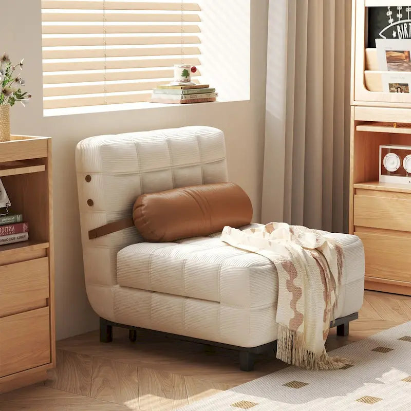 Beige / Camel Armless Convertible Sleeper Chair, 1-Person, Corduroy