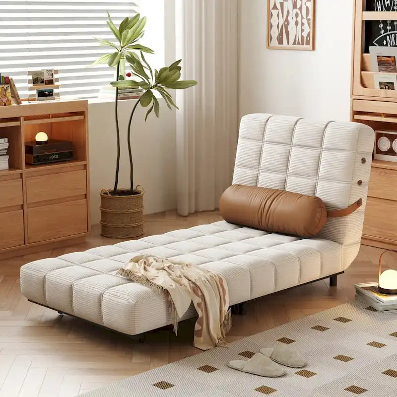 Beige / Camel Armless Convertible Sleeper Chair, 1-Person, Corduroy