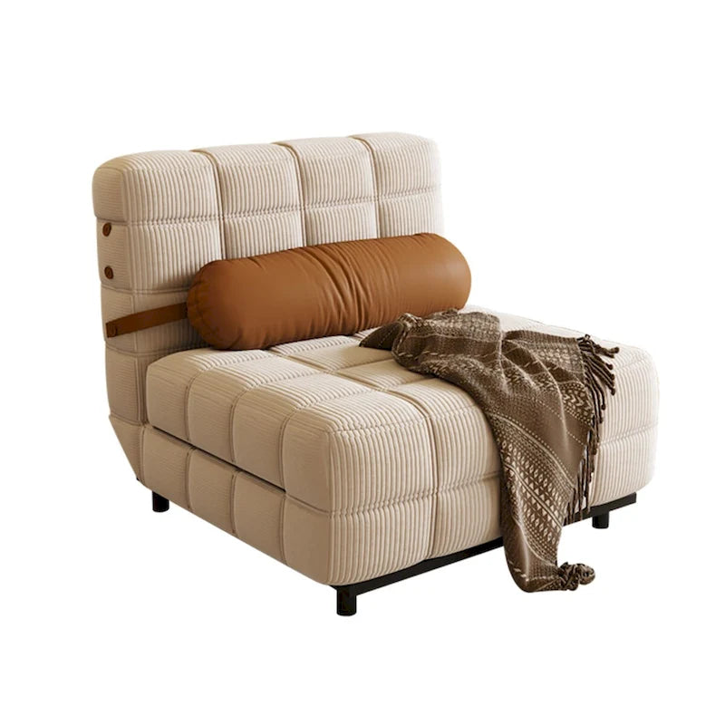 Beige / Camel Armless Convertible Sleeper Chair, 1-Person, Corduroy