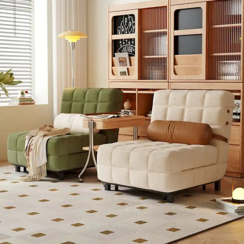 Beige / Camel Armless Convertible Sleeper Chair, 1-Person, Corduroy