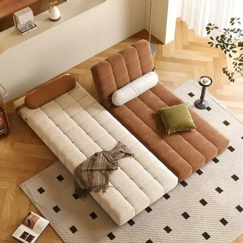 Beige / Camel Armless Convertible Sleeper Chair, 1-Person, Corduroy