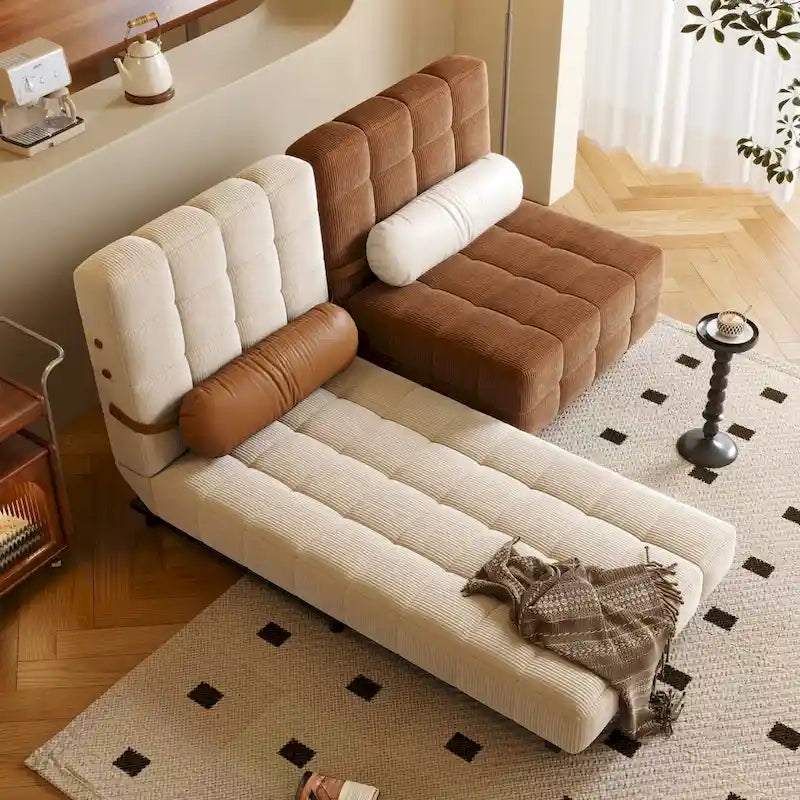 Beige / Camel Armless Convertible Sleeper Chair, 1-Person, Corduroy