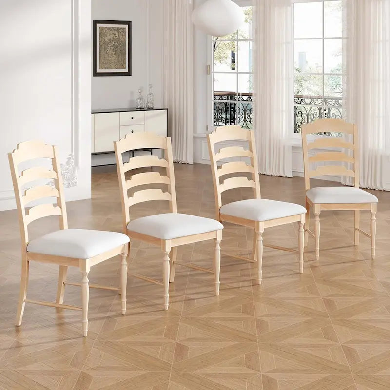 Neutral/Warm Cream Vintage Upholstered Dining Chair, Serrated Back, Set of 4