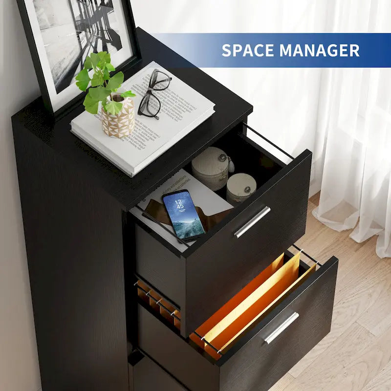 Vertical 4-Drawer Locking File Cabinet, White & Black, Single User – Letter/A4