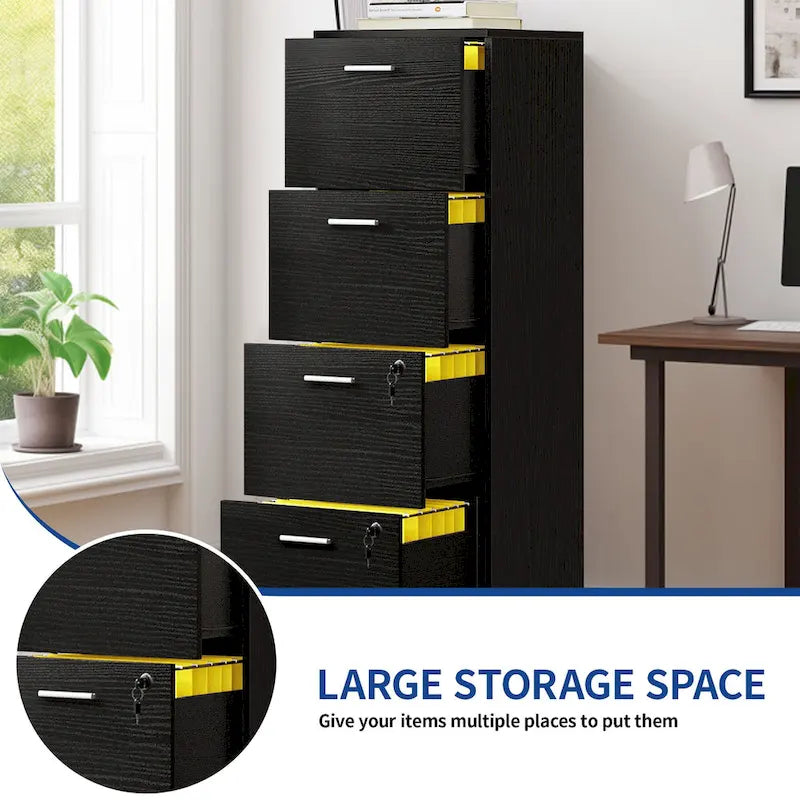 Vertical 4-Drawer Locking File Cabinet, White & Black, Single User – Letter/A4
