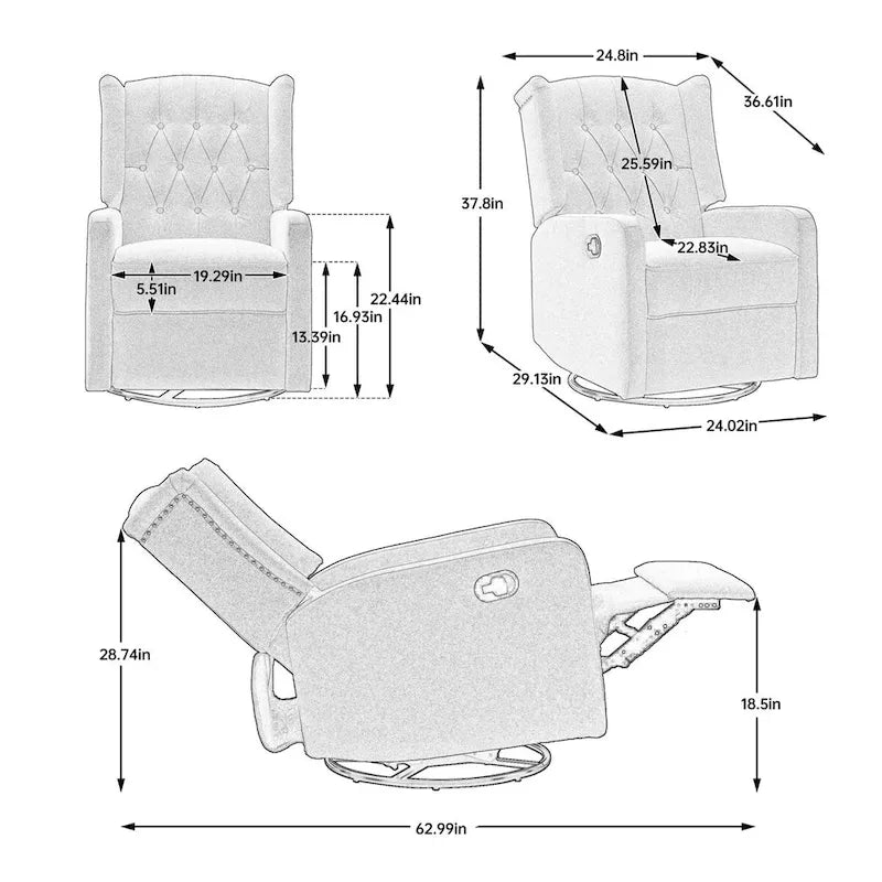 Brown / Green / Beige / White / Grey Single-Seat Swivel Rocking Recliner Chair