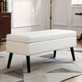 White PU Leather Storage Bench, Tufted Ottoman Style, 1-Person