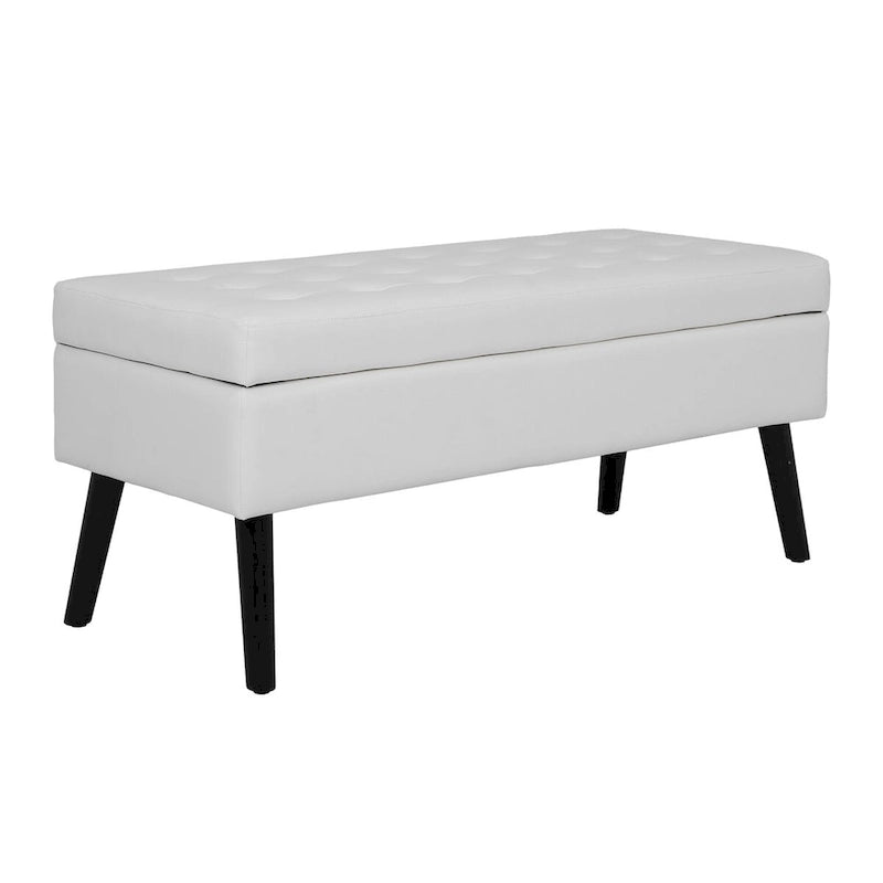 White PU Leather Storage Bench, Tufted Ottoman Style, 1-Person
