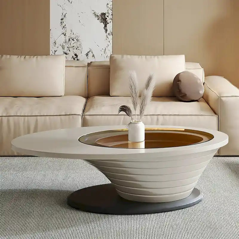Clear Glass / Gray Steel Oval Coffee Table, Seats 1–2