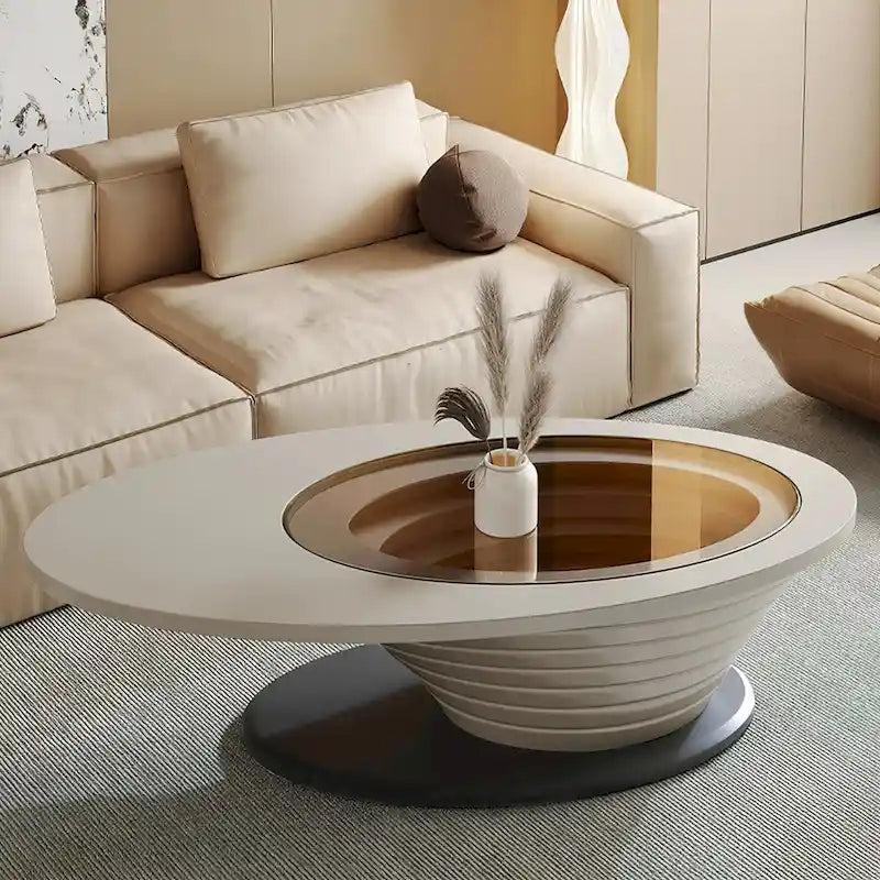 Clear Glass / Gray Steel Oval Coffee Table, Seats 1–2