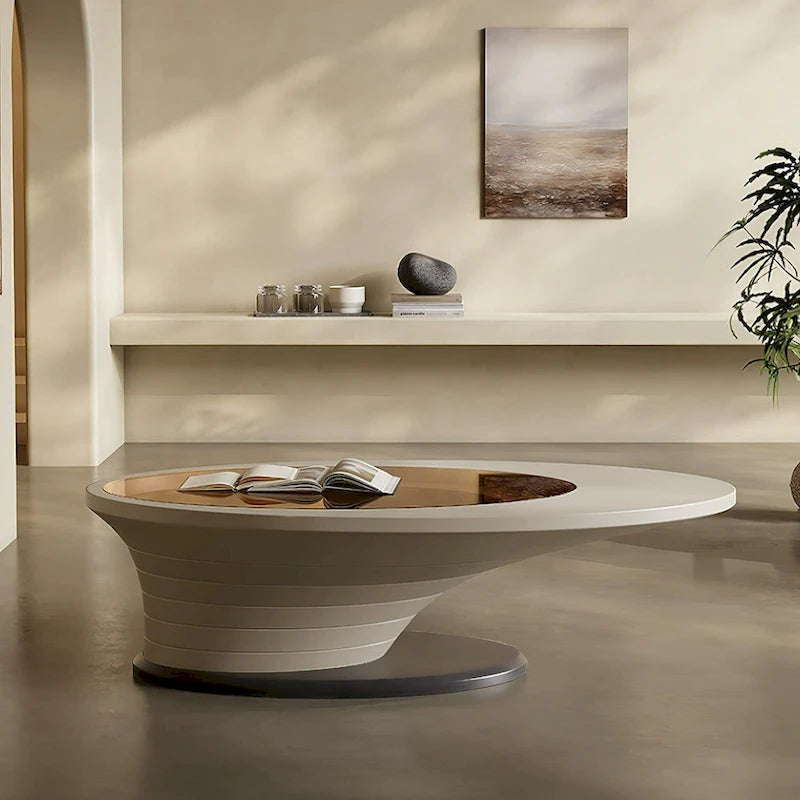 Clear Glass / Gray Steel Oval Coffee Table, Seats 1–2