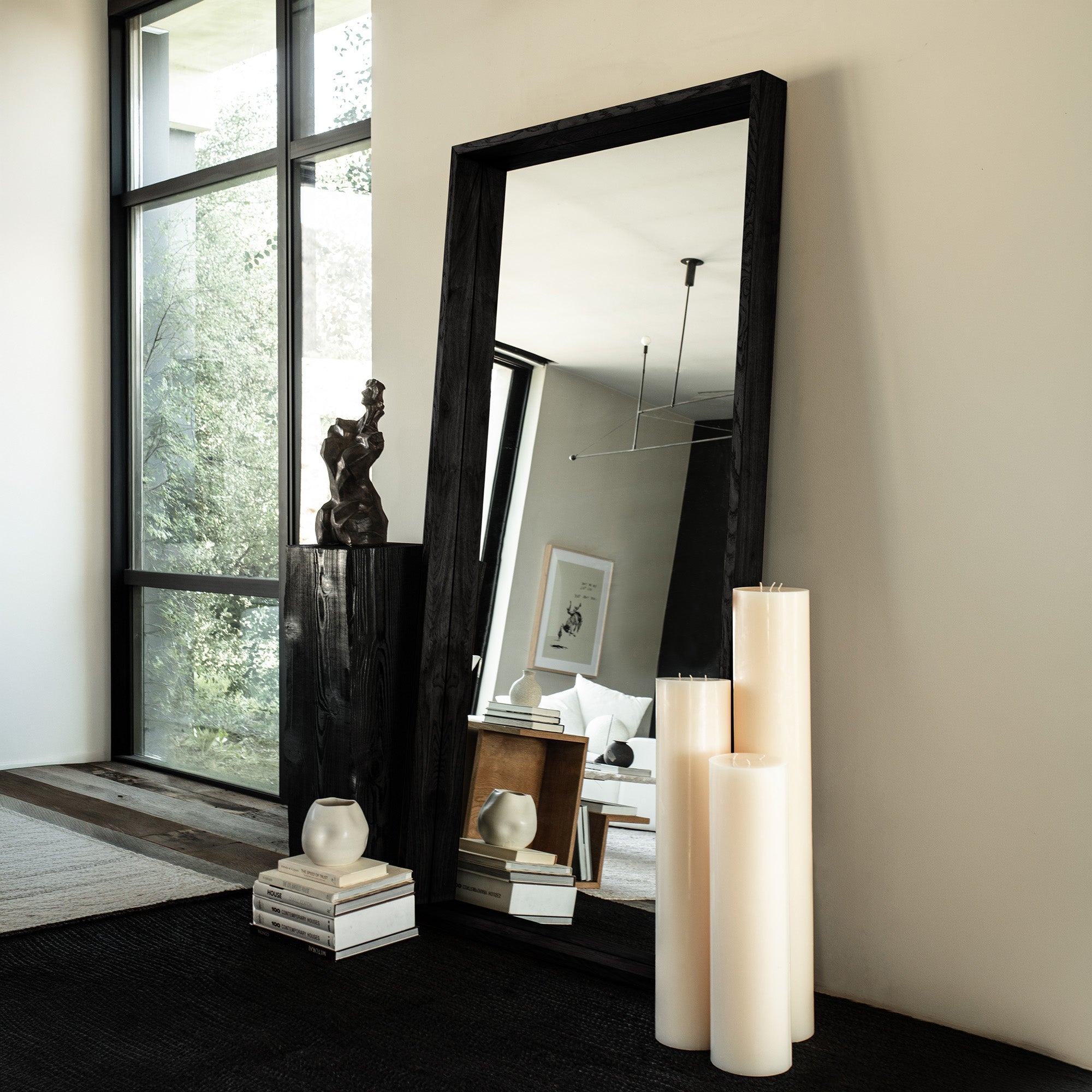 Miroir sur pied Ojai - Charbon de bois