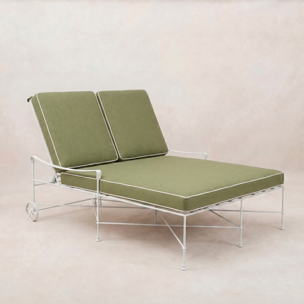 Double chaise longue d'extérieur Provence - Cadre blanc