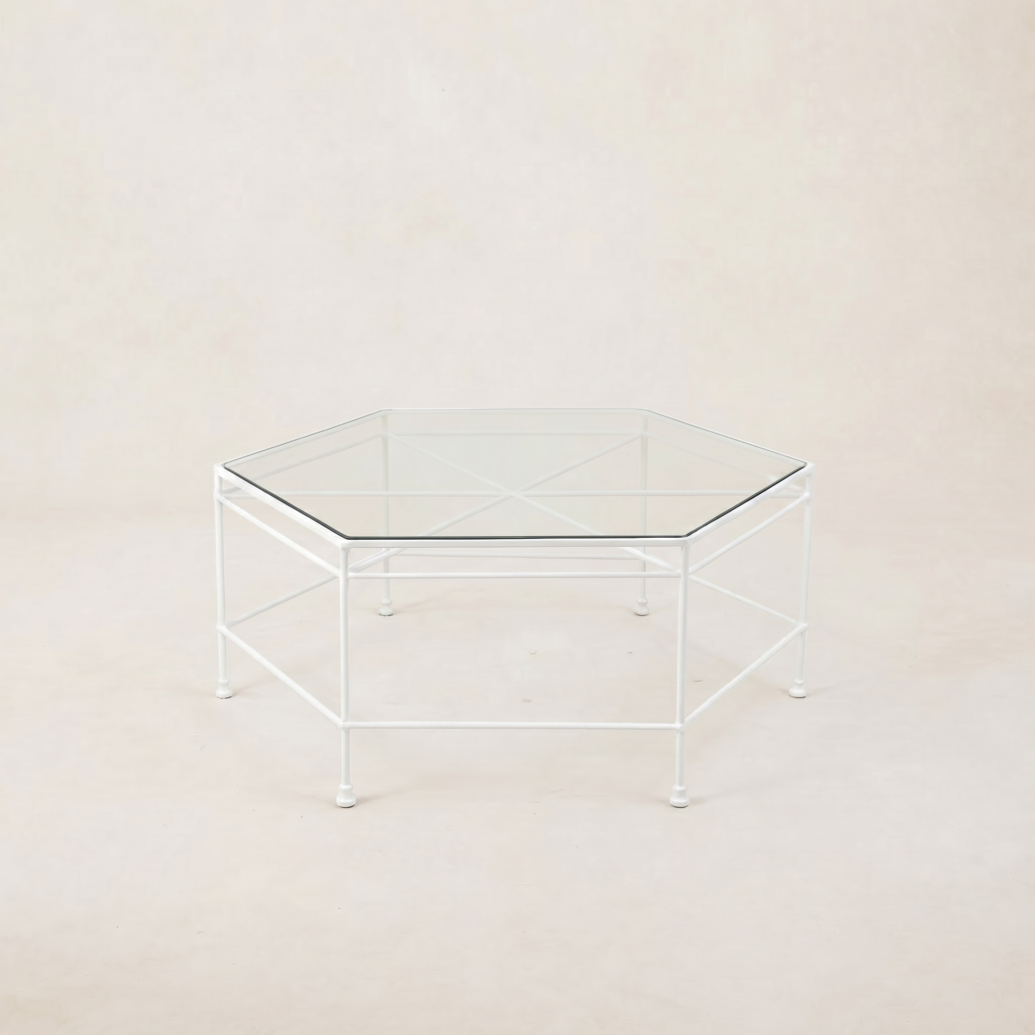 Table basse hexagonale d'extérieur en verre Provence - Cadre blanc