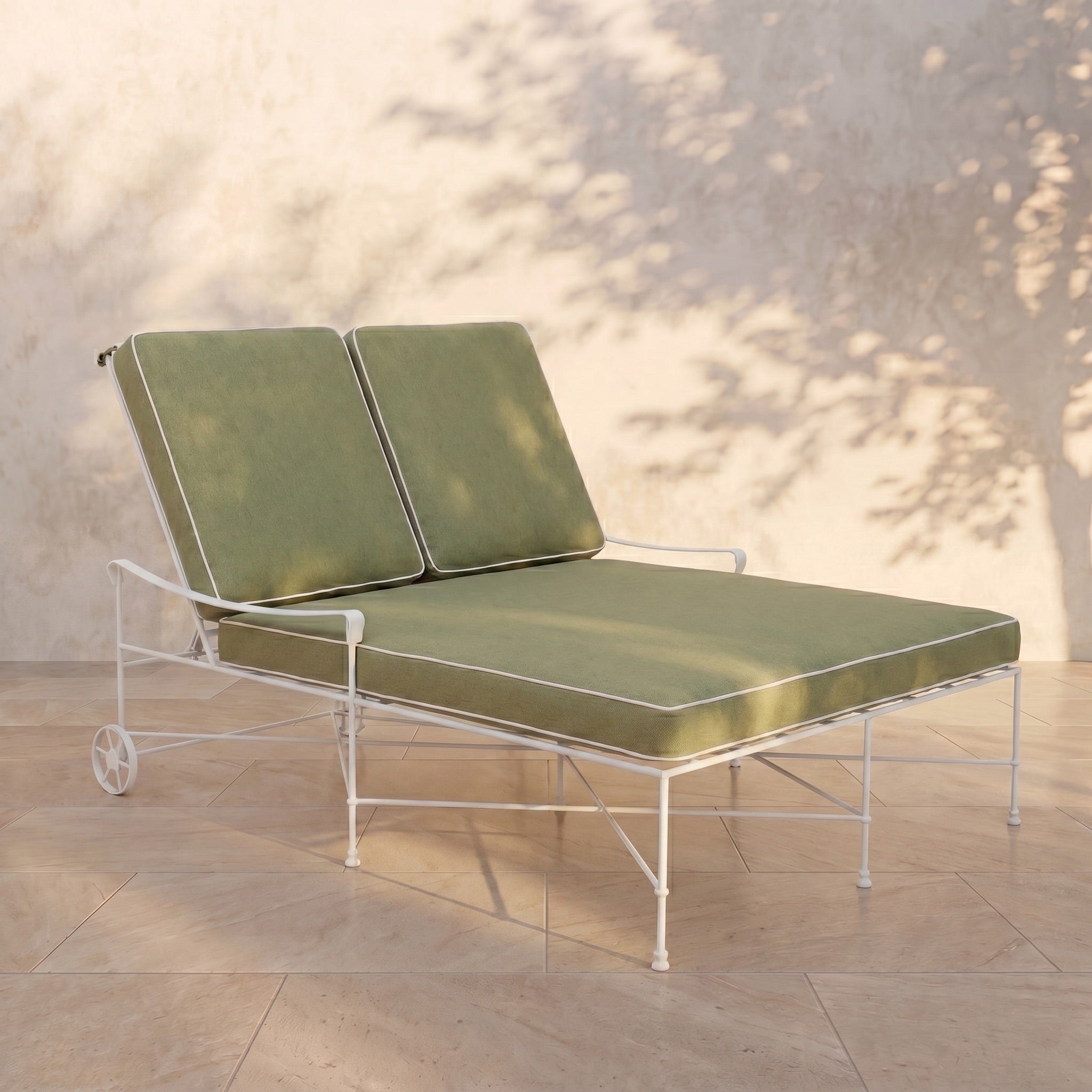 Double chaise longue d'extérieur Provence - Cadre blanc