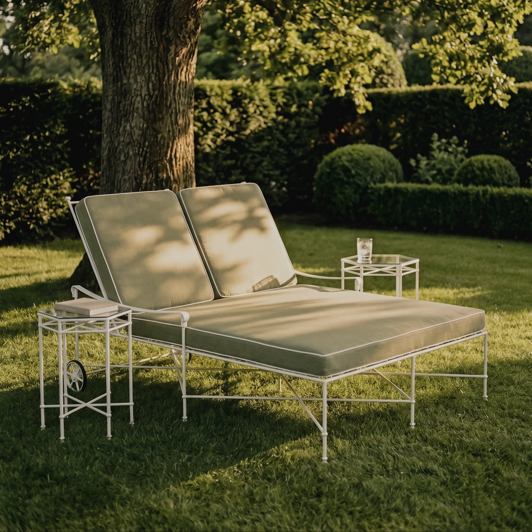 Double chaise longue d'extérieur Provence - Cadre blanc