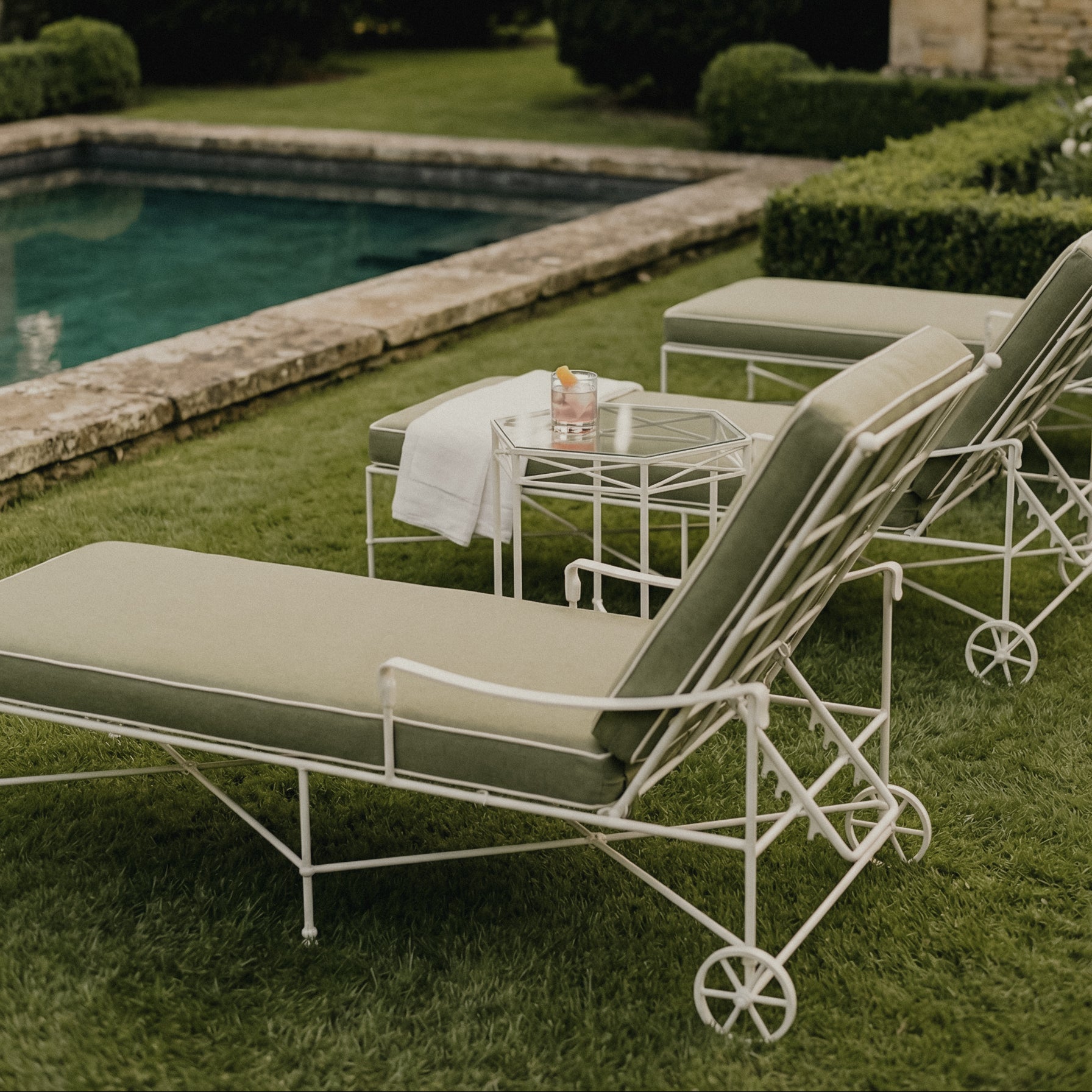 Chaise longue d'extérieur Provence - Cadre blanc