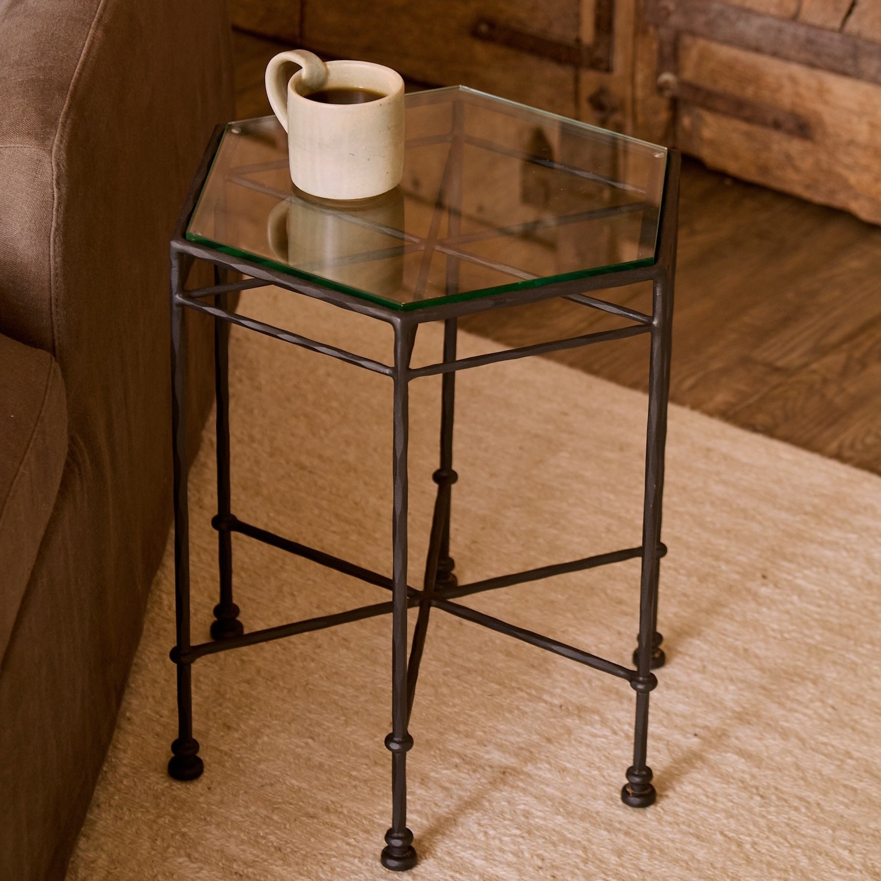 Table d'appoint d'extérieur en verre Provence - Noir