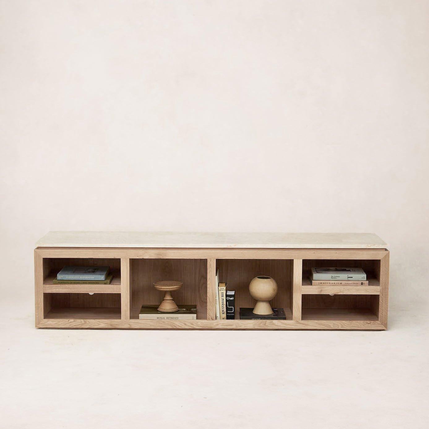 Meuble TV console Sofita Marbre - Chêne Blanc