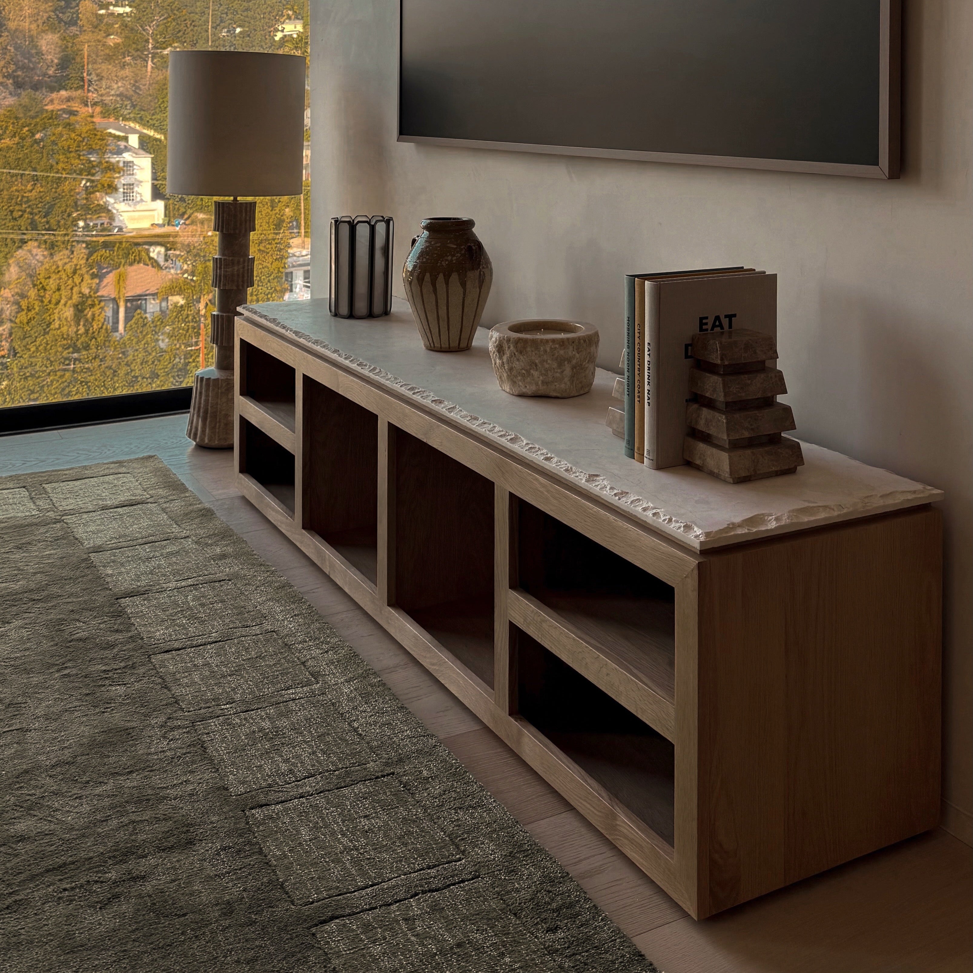 Meuble TV console Sofita Marbre - Chêne Blanc
