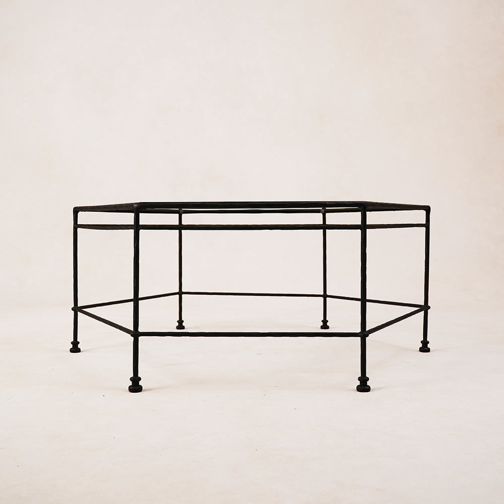 Table basse hexagonale d'extérieur en verre Provence - Cadre noir