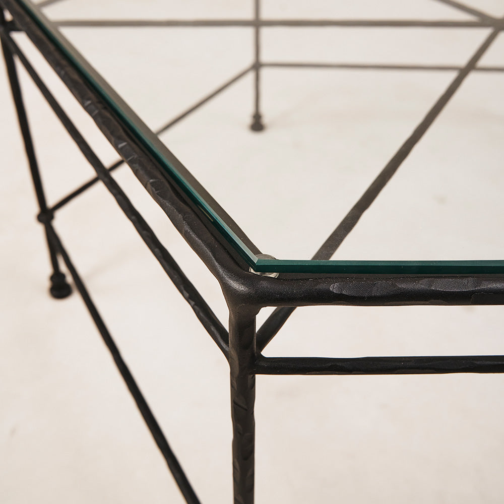 Table basse hexagonale d'extérieur en verre Provence - Cadre noir