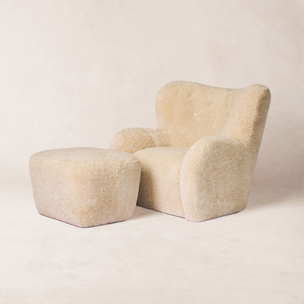Fauteuil Papa Teddy - Peau de mouton blanc cassé