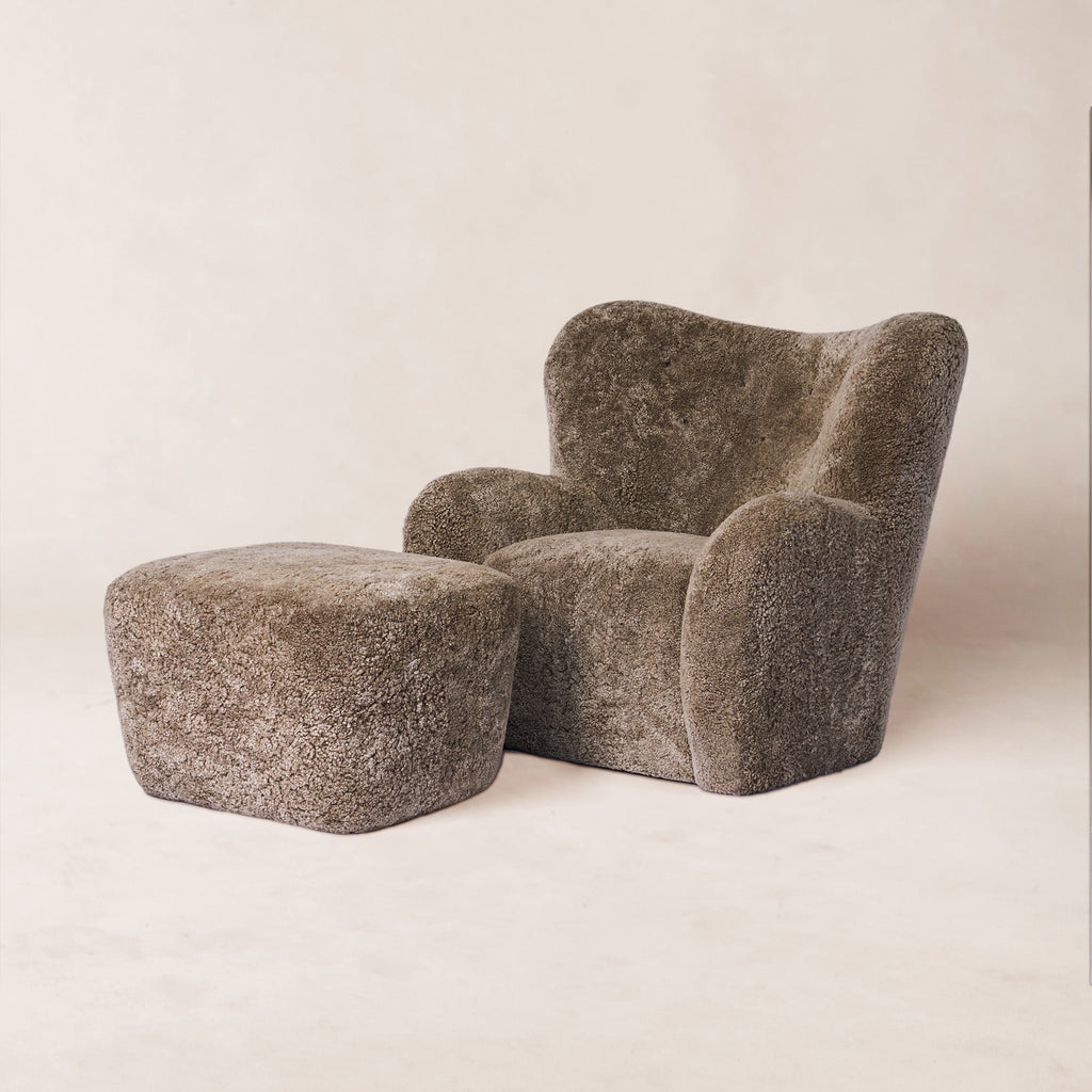 Fauteuil Papa Teddy - Peau de mouton de couleur taupe