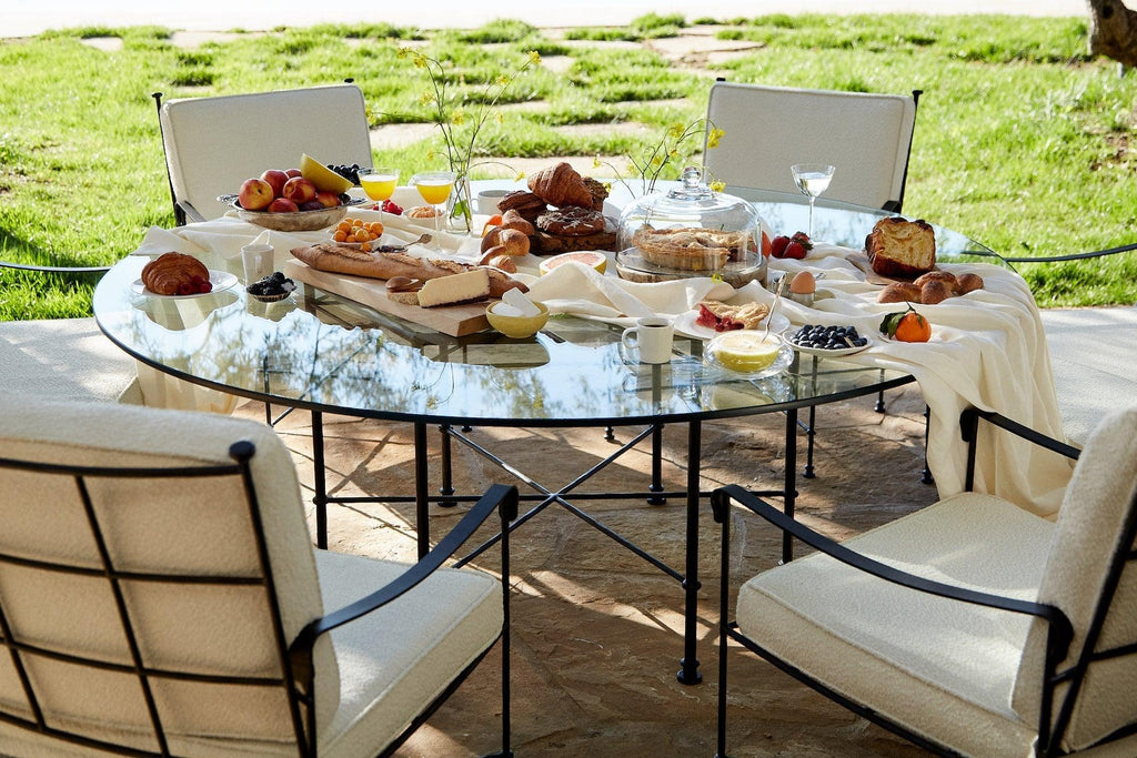 Table à manger d'extérieur en verre Provence - Châssis noir