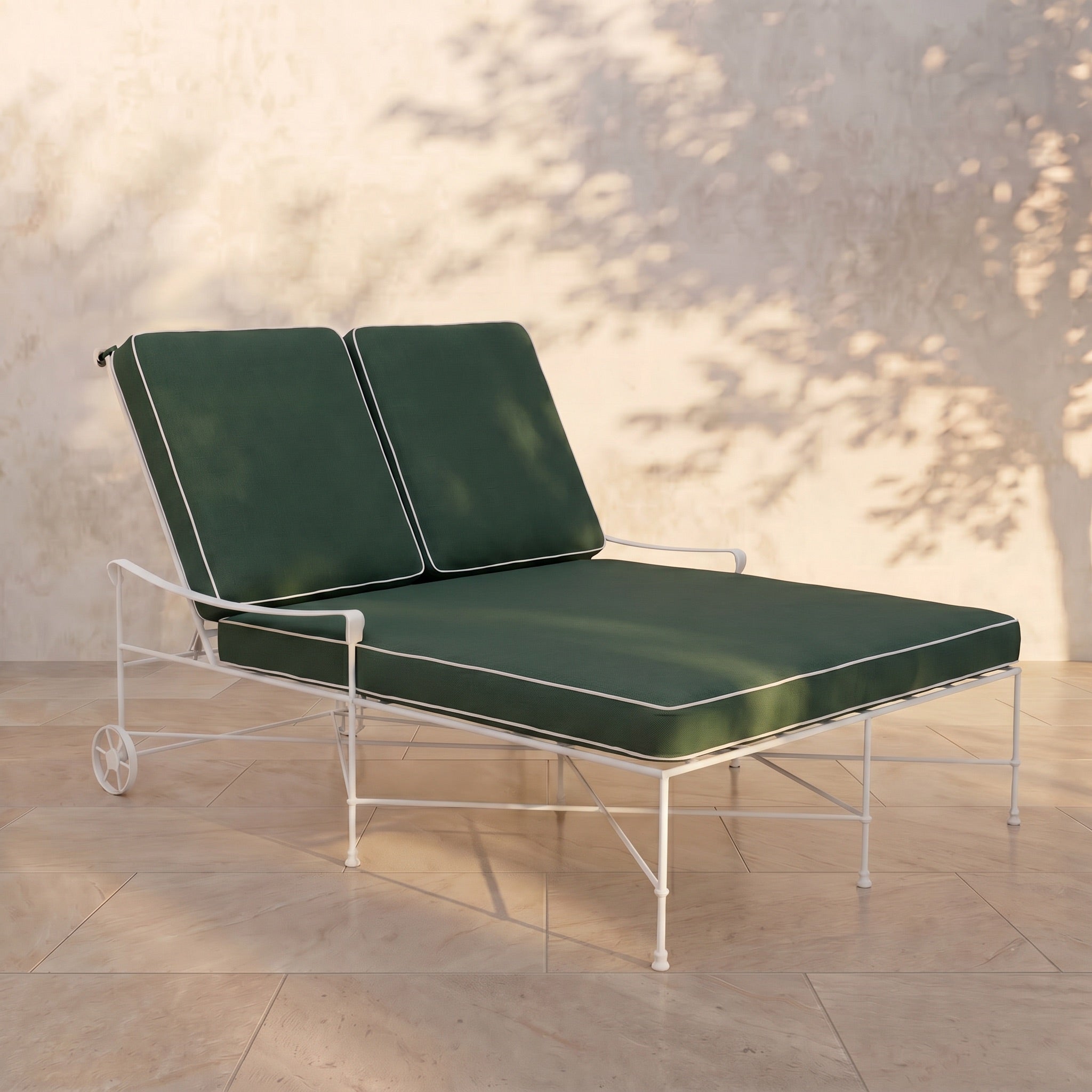 Double chaise longue d'extérieur Provence - Cadre blanc