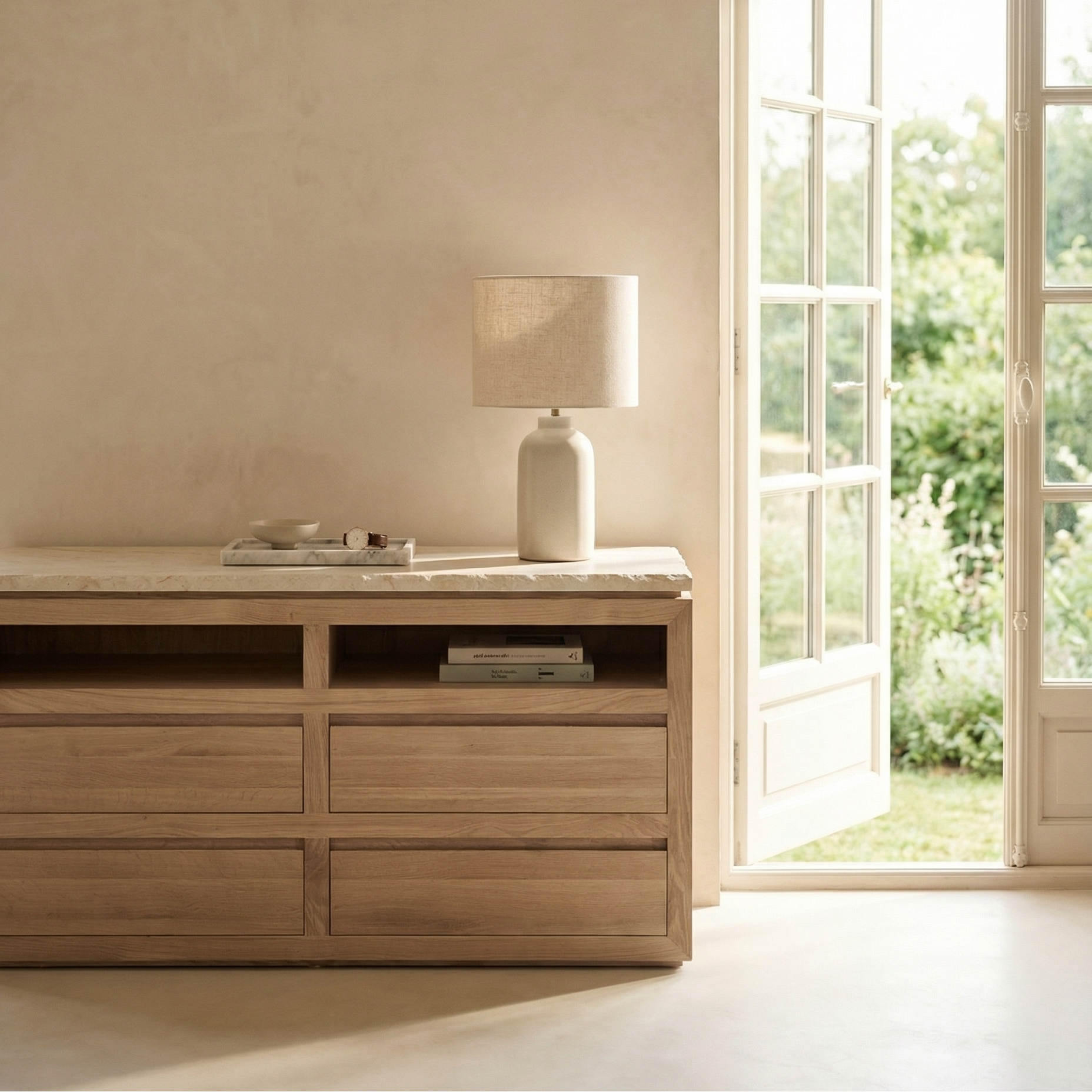 Commode Sofita en marbre - Chêne blanc