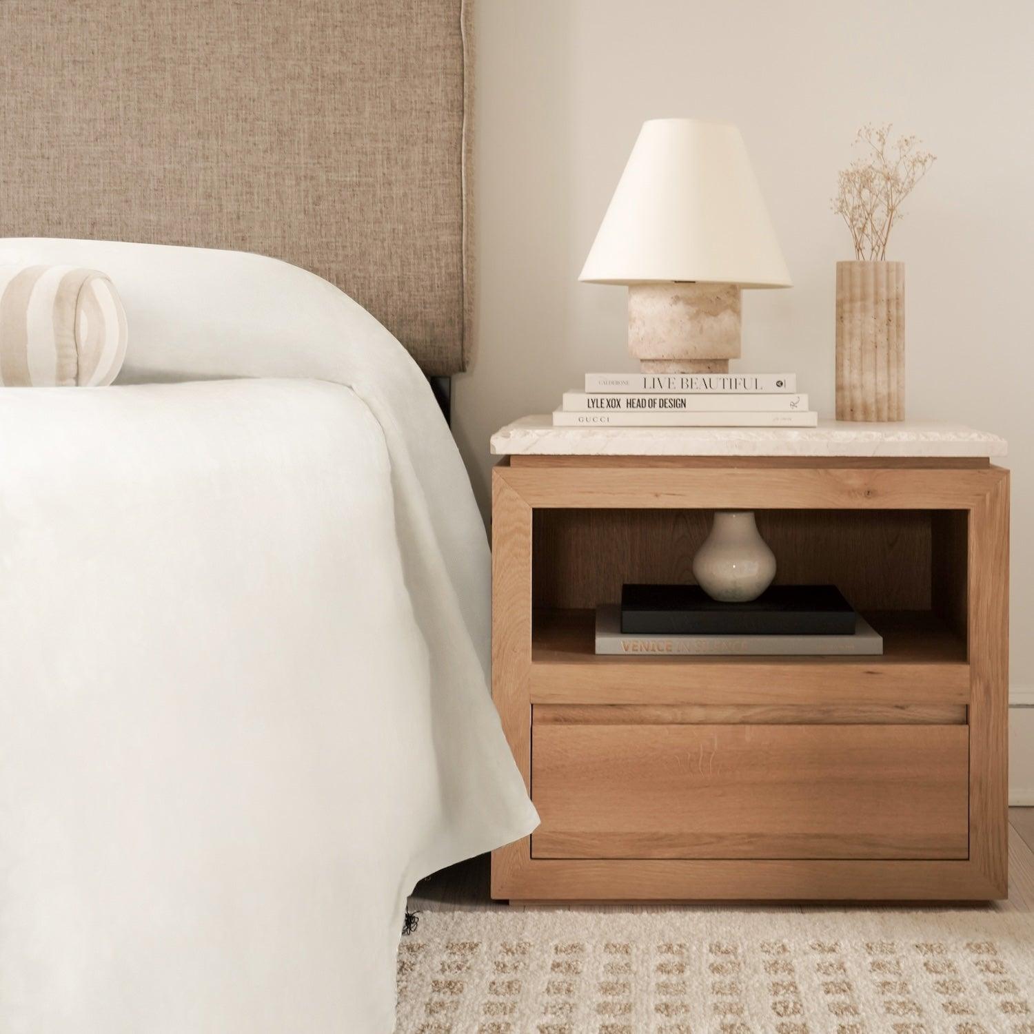 Table de chevet en marbre Sofita - Chêne blanc