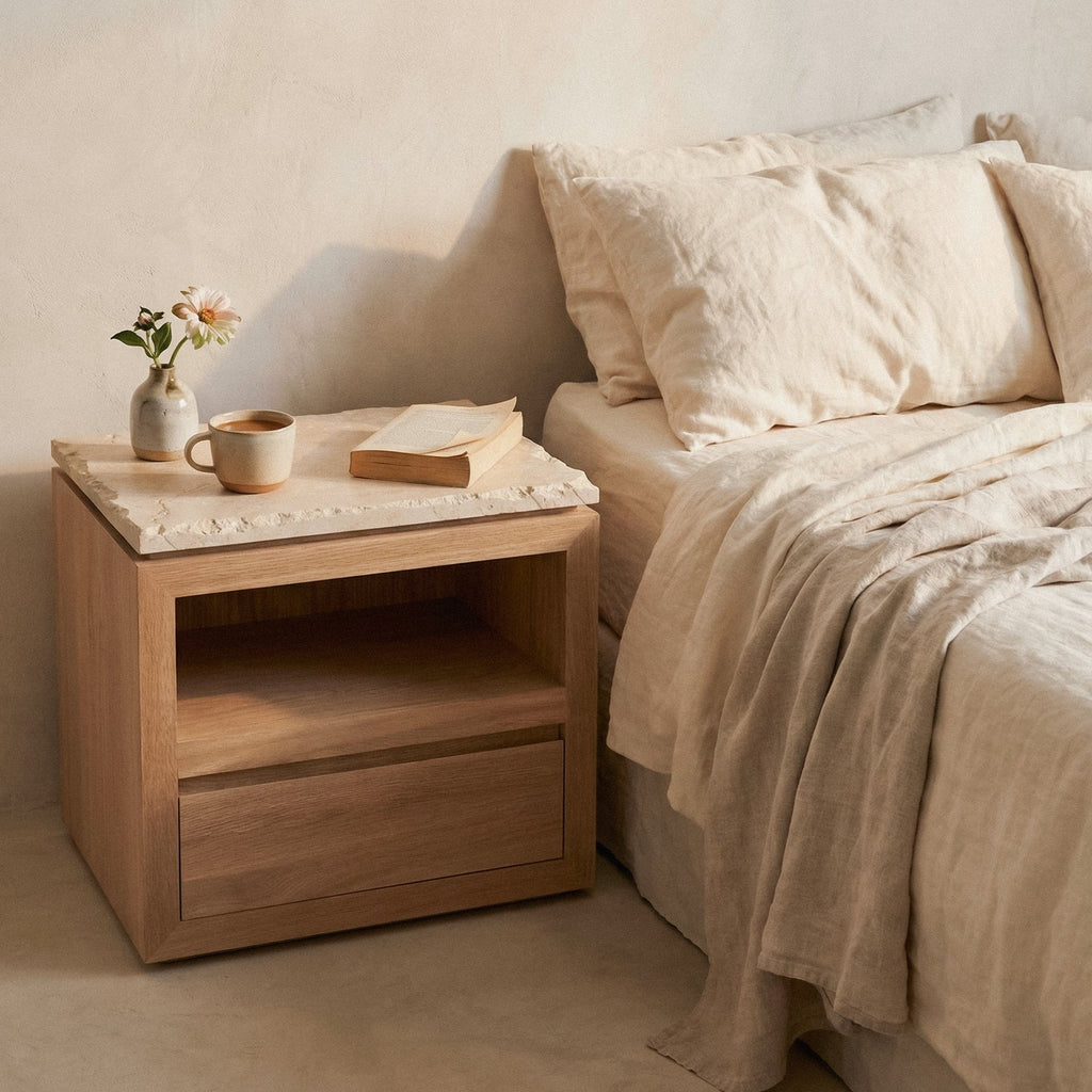 Table de chevet en marbre Sofita - Chêne blanc
